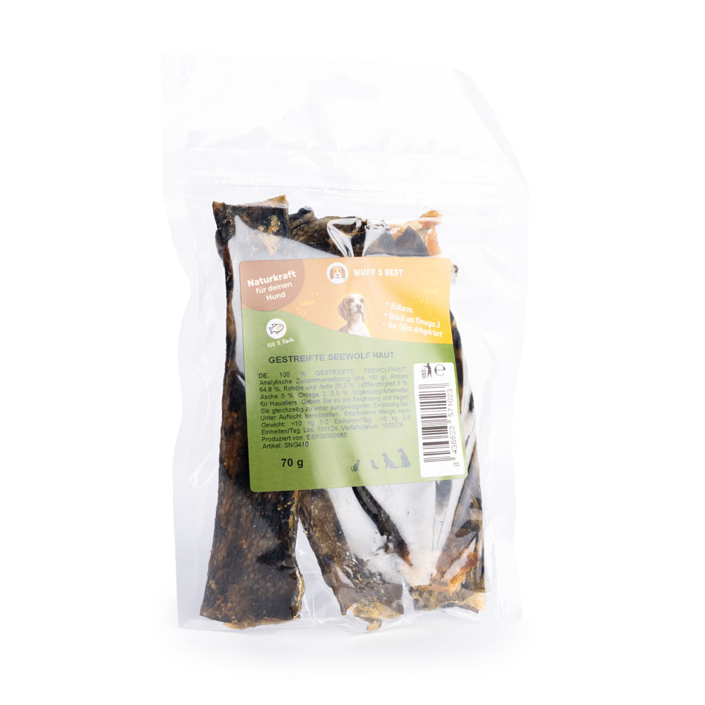 Getrocknete Wolfsbarschhaut für Hunde (70g oder 1.000g)