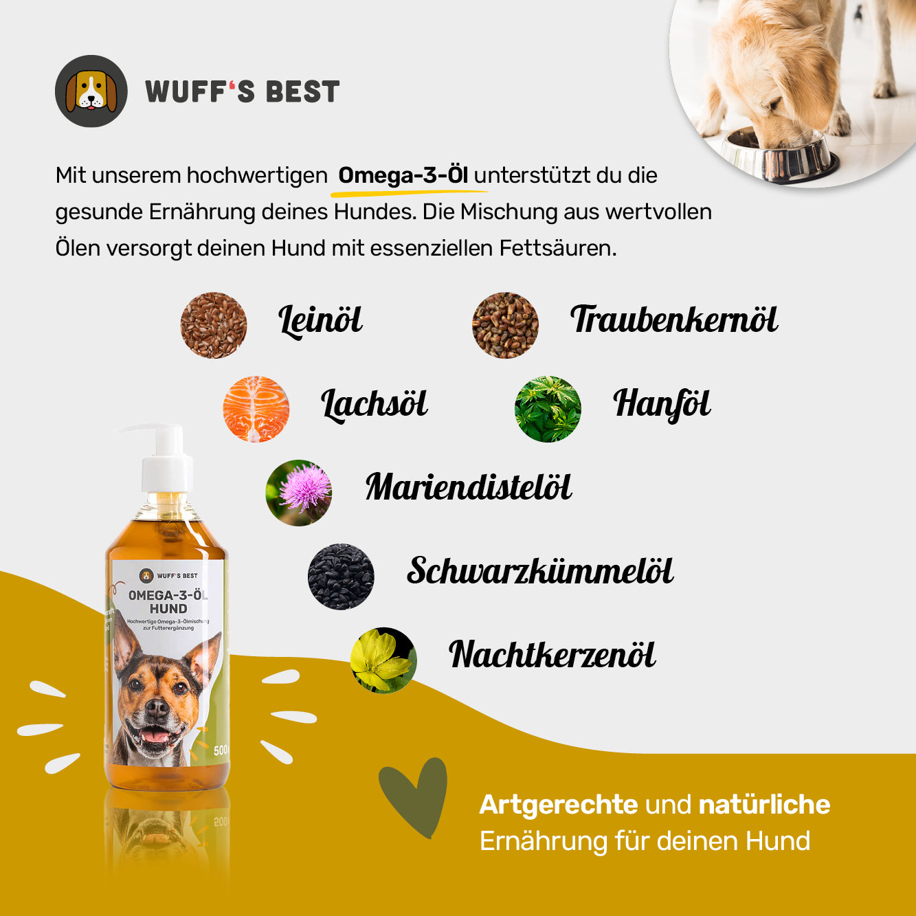 Omega-3-Öl Hund  (500ml Flasche)