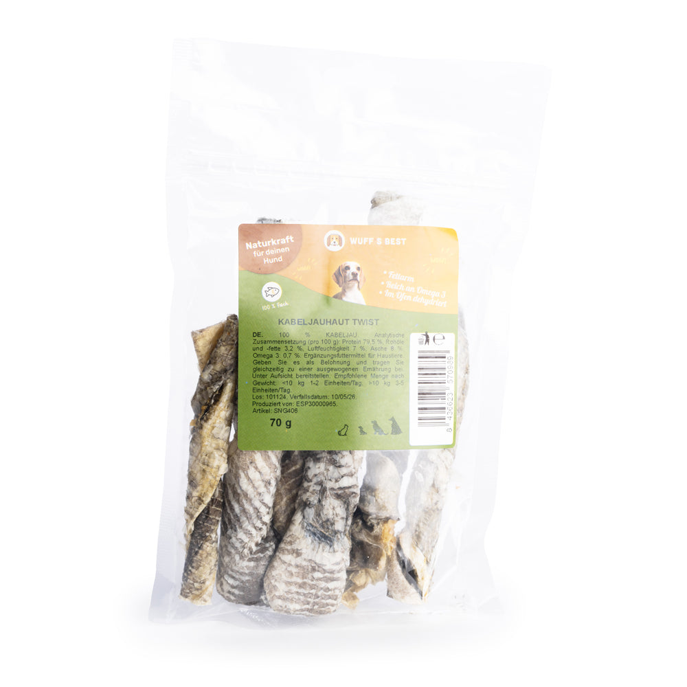 Fischhaut Twister für Hunde (70g oder 1.000g)